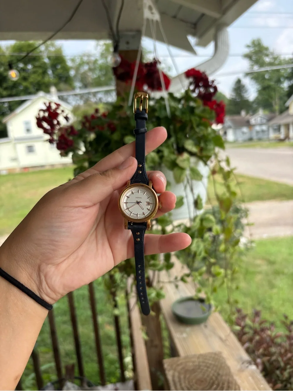 Fossil boyfriend rose Gold-Tone Round Watch with navy Leather Strap